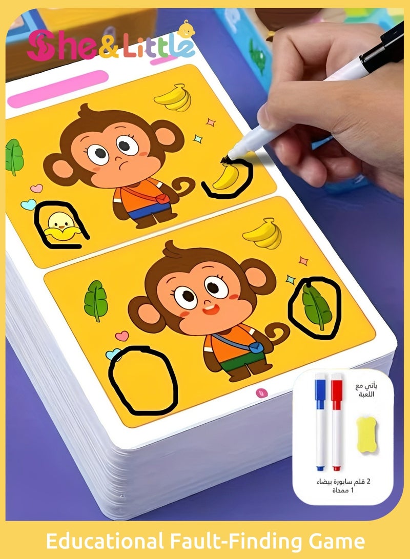 Educational Memory Matching and Spot the Difference Game Cards ,64 Pages Brain Training Travel Activity Book with 3 Levels, 2 Whiteboard Markers and 1 Eraser Board for Kids - Image 1